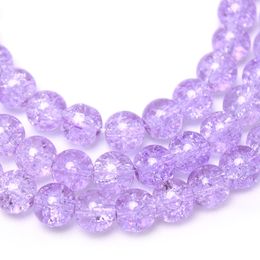 Natural Light Purple Cracked Crystal Stone Round Loose Spacer Beads Strand 6 8 10MM Pick Size For Jewellery Making DIY Bracelet