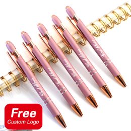 5Pcs Custom Logo Simple Metal Rose Gold Ballpoint Pens Personalised Name School Teacher Gifts Student Stationery Office Supplies