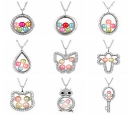 Elephant Owl Woman Necklace Living Memory Beads Glass Floating Locket Pendant Necklace Pearl Cage Locket Charms Gift LJJTA11871605792