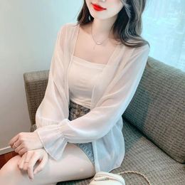 Women's Knits White Black Floral Chiffon Women Bolero Female Wedding Wrap Long Sleeve Open Front Sheer Shrug Shawl Bridal Cardigan Tops