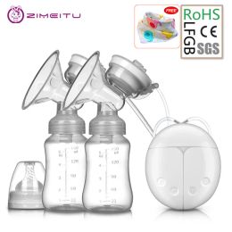 Enhancer ZIMEITU Double Electric Breast Pumps Powerful Nipple Suction USB Electric Breast Pump with Baby Milk Bottle Cold Heat Pad Nippl