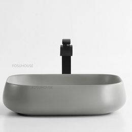 Nordic Ceramics Sink Kit Bathroom Furniture Washbasin Grey Matte Ellipse Creative Design Homestay Countertop Washbasin D