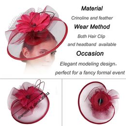 Navy Feather Flower Fascinator Wedding Hair Clip And Headbands Cocktail Party Royal Ascot Bridal Church Show Hat Great Quality