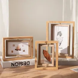 Frames Customised Nordic Double-sided Rotating Wood Plexiglass Clear Po Frame Picture For Desktop Decor Free Developing Film