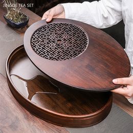 Natural Bamboo Tea Tray Drainage Water Storage Bamboo Tray Tea Set Accessories Chinese Tea Room Ceremony Tools Wet and Dry Use