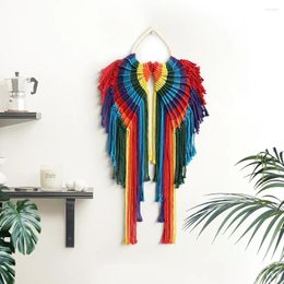 Tapestries Colourful Angel Tapestry Wall Hanging Wings Bohemian Handwoven Tassels Cotton Rope Boho Macrame Art Home Decor Gift