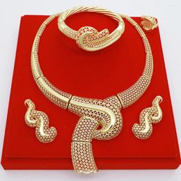 Necklace Earrings Set African Women Jewellery Gold Plated Nigerian Wholesale Copper Earring Ring Bracelet Bride Party Gift