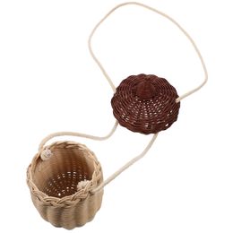 Rattan Shoulder Bag Acorn Shape Mini Pots Wall Hanging Basket Woven Crossbody Bag Handbag Messenger Bag Wallet Purse for