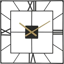 Wall Clocks 25" Clock Modern Black Square Living Room Decor Battery Operated Quartz Analog Movement Decorative