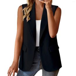 Women's Suits Sleeveless Suit Coat Summer Formal For Women Solid Color Vest Cardigan Lapel Business Jacket With Double Pockets