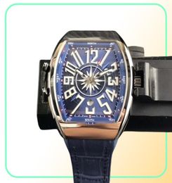 5 style high quality Watch Vanguard Rose Gold Automatic Mens Watch V 45 SC DT Blue Dial Rubber Strap Gents Watches4552487