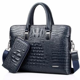 Briefcases Blue Crocodile Genuine Leather Laptop Male Top-handle Men Messenger Bags Alligator Shoulder Tote Masculina Vintage Brie251I