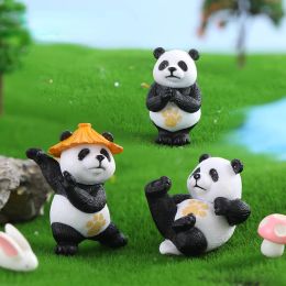4pcs Miniatures Kung Fu Panda Cake Topper Plastic Animals Pandas Models Garden Plant Flower Pot Bonsai Dollhouse Decoration
