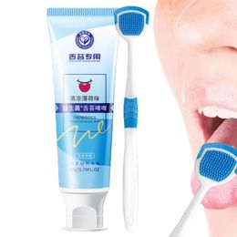 Tongue Cleaners With Brush Scraper Fight Bad Breath Mild Formula Cleaning Gel Remove Oral Odor Tongue Care
