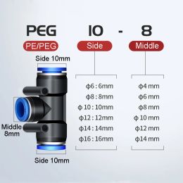 PE PG PY PW Air Connectors 4 6 8 10 12mm Pneumatic Fitting Quick Connect Tee 3Way Plastic Pipe Water Hose Tube Connector