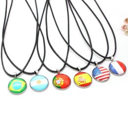 Pendant Necklaces 10 Styles Football National Flags Rope Chain Leather Choker For Women Men Soccer Player Jewelry Gift2586