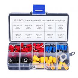 102pcs Heat Shrink Insulated Terminals Ring Wire Connectors with Box Crimp Electrical Terminals Kit