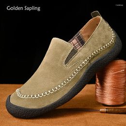 Casual Shoes Golden Sapling Slip-on Loafers Men Retro Genuine Leather Flats Fashion Moccasins Leisure Party Shoe Men's Loafer