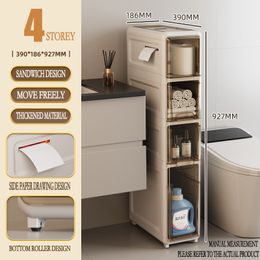 Slot Drop Belt Wheel Cart Storage Cabinet Bathroom Shelf Gap Waterproof Transparent Visible Tissue Box Bedside Table Bedroom