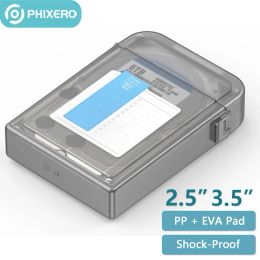 Cases PHIXERO External Hard Drive Case 3.5" 2.5" Inch PC HDD SSD Disc Storage Box HD Tray Cover Protector Hardcase Caddy Bag with EVA