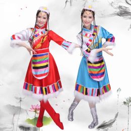 Chinese Folk Dance Costume Hanfu Clothing Ancient National Mongolia Dance Ethnic Minority Costumes Traditional Tibetan Dance