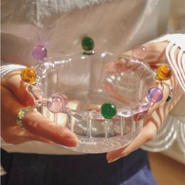 Crown Shape Transparent Glass Bowl Colourful BeadsBorosilicate Glass Bowl Fruit Dessert Ice Cream Bowls Household Tableware