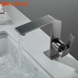 Bakala Black Grey Faucet Bathroom Sink Faucets Hot Cold Water Mixer Crane Deck Mounted Single Hole Bath Tap Chrome Finished