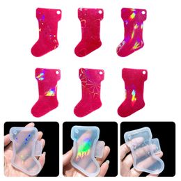 DIY Holographic Christmas Stocking Ornament Resin Mold Light and Shadow Keychain Pendant Silicone Mould Jewelry Bag Tags Charms