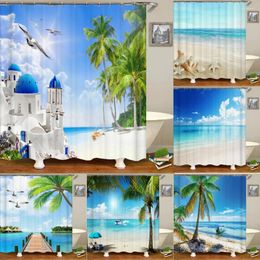 Shower Curtains Coastal Sunny Beach Scenery Printing Bathroom Waterproof Curtain Polyester 3D Landscape Home Decoration