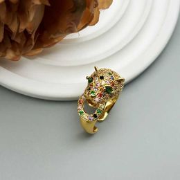 Designer charm Mediaeval Vintage Copper Plated True Gold Wax Set Colourful Zirconium Carter Cheetah Opening Adjustable Ring With logo