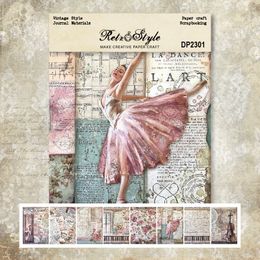 8 Sheets A5 Size Ballet Girls Scrapbooking Patterned Paper Pad Handmade Card Making Vintage Floral DIY Craft Background Paper