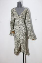 Casual Dresses Women's Clothing Leopard-Print Slim-Fit V-neck Open Back Hip Dress