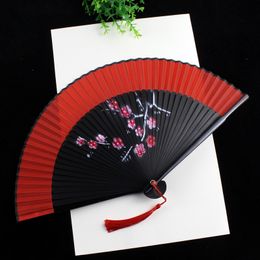 Handheld Fan Sakura Printing Folded Fans Spun Silk Bamboo Hand Held Props for Dancing Cosplay Home Office Wall Diy Decoration