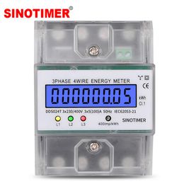 Transparent Cover Din Rail 380V 80A 3 Phase 4 Wires Electronic Watt Power Energy Meter Wattmeter kWh LCD Backlight Display