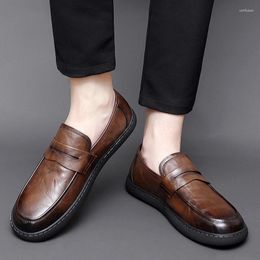 Casual Shoes Brand Genuine Leather Men Spring Slip-on Loafers Soft British Style Sole Flats Comfort Wedding Party