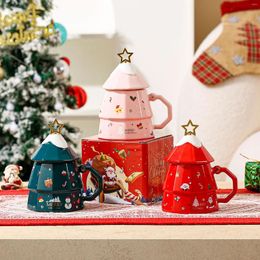 Mugs Christmas Mug Ceramic Creative Tree With Lid Spoon Foreign Trade Souvenir Gift Activity Giveaway