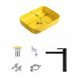 Matte Yellow Rectangular Ceramic Household Creative Wash Basin Bathroom Balcony Art Washbasin Countertop Sink 500*400*140mm