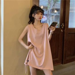 Casual Dresses T-shirt Style Vest Dress For Women Summer Loose Hole Sleeveless Inner Female O-Neck Short Solid Colour