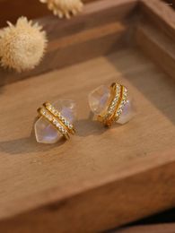 Stud Earrings 2024 Spot High End Design Sensible S925 Sterling Silver Gold Moonlight Stone Grade For Women's Versatile