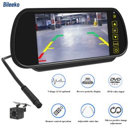 Bileeko 7 Inch Rear View Mirror Monitor with Camera Universal Vehicle Monitoring Reverse Image Display Screen Automotive Parts