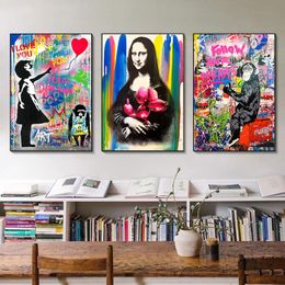 Banksy Canvas Paintings Pop Street Graffiti Poster Abstract Wall Art Decorative Pictures for Modern Home Room Decor Unframeless