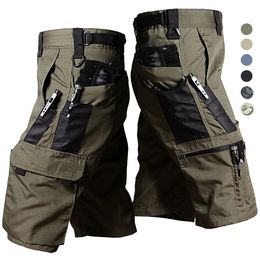 Mens Cargo Shorts Summer Tactical Cropped Trousers Outdoor Waterproof Multi-pocket Bermudas Pants Camo Ripstop Hiking 240410
