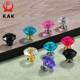 KAK Acrylic Crystal Diamond Furniture Knobs 26mm Colorful Kitchen Cabinet Handles Black Drawer Knobs Door Pull Furniture Hardwar