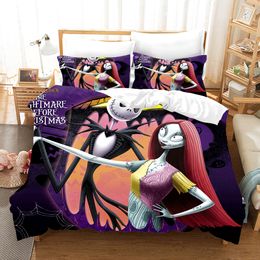 Nightmare Before Christmas Duvet Cover with Pillow Cover Bed Sets Jack and Sally 3D Skull Christmas Bedding Set Bedroom Decor