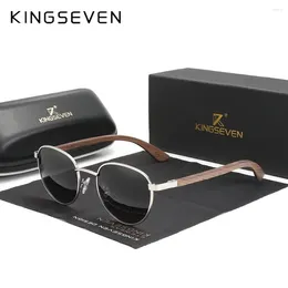 Sunglasses KINGSEVEN Round Wooden Polarized UV400 Protect Glasses HD TAC Lens For Men Women Handmade Gift Eyewear