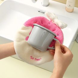 Hangable Bow Hand Towel Super Absorbent Coral Velvet Doughnut Towel Children Handkerchief Kitchen Cleaning Rag Bathroom Supplies