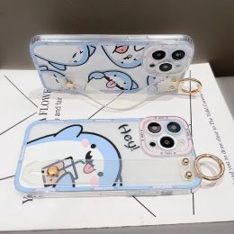 SoCouple Shark Wrist Strap Case For Samsung S23 S22 S21 S24 S20 FE Plus Ultra Note 10 20 Cute Pattern Soft Phone Holder Cover