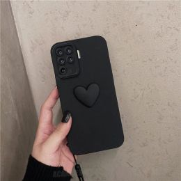 Reno5lite Cute 3D Love Heart Silicone Case On For Oppo Reno 5 Lite 6 7 5lite Reno5 Reno7 4g 5g Lanyard Wrist Strap Cover