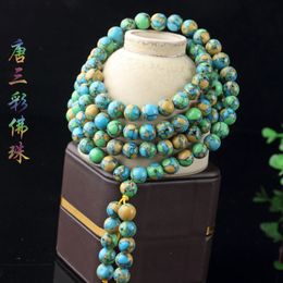 Natural Turquoise Bracelet Men Women Healing Gemstone Fine Jewellery Turquoise Stone 108 Mala Bead Bangle Tassels Rosary Bracelets