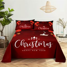 Christmas Cards 0.9/1.2/1.5/1.8/2.0m Digital Printing Polyester Bed Flat Sheet with Pillowcase Print Bedding Set